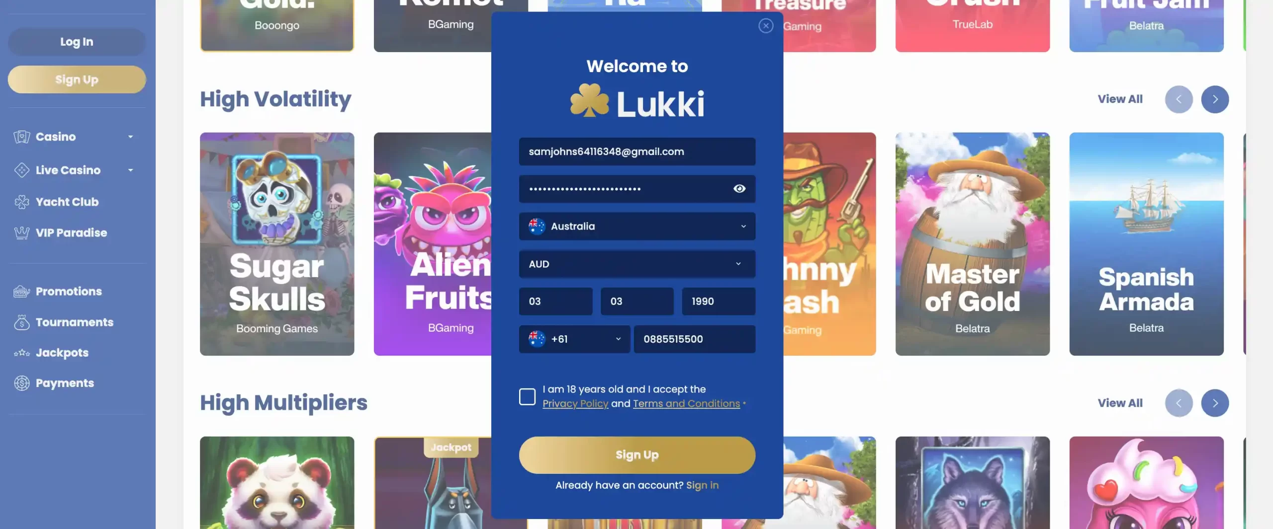Lukki Casino Sign Up